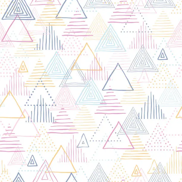 Vector illustration of Fun and colorful seamless pattern with hand drawn triangles, great for wrapping, textiles, banners, wallpapers - vector surface design