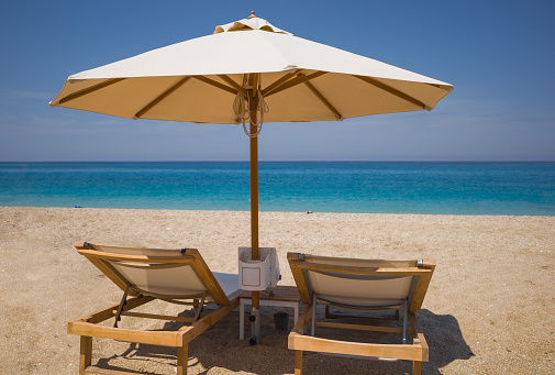 Parasols at the beach on beautiful sunny day