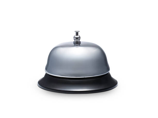 istock Service, hotel concept. Silver reception bell isolated on white background 1397559229