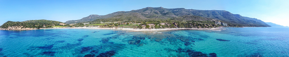 Panoramic view of La Speranza shore seen from above. Sardinia, Italy
