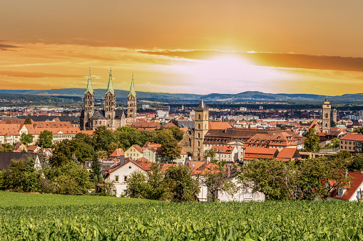 Sunset over the city of Bamberg in Franconia