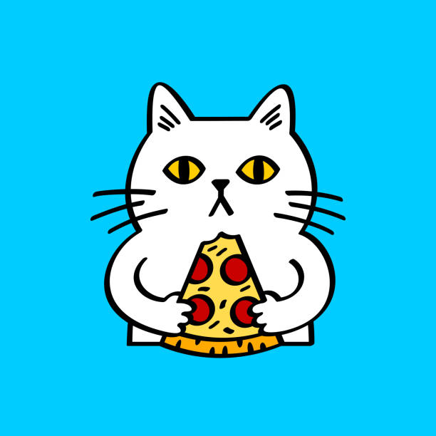 illustrations, cliparts, dessins animés et icônes de pizza mangeant des chats - square slice