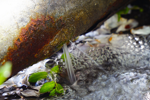 Water leak or breakthrough rusty pipe