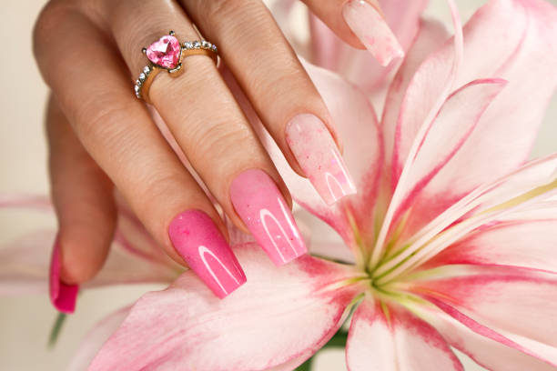 istock Pink elongated nail extension. 1397565860