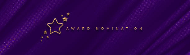 Award nomination - design template. Golden stars on a purple fabric background. Award sign with golden stars. Vector illustration. Award nomination - design template. Golden stars on a purple fabric background. Award sign with golden stars. Vector illustration. nomination stock illustrations