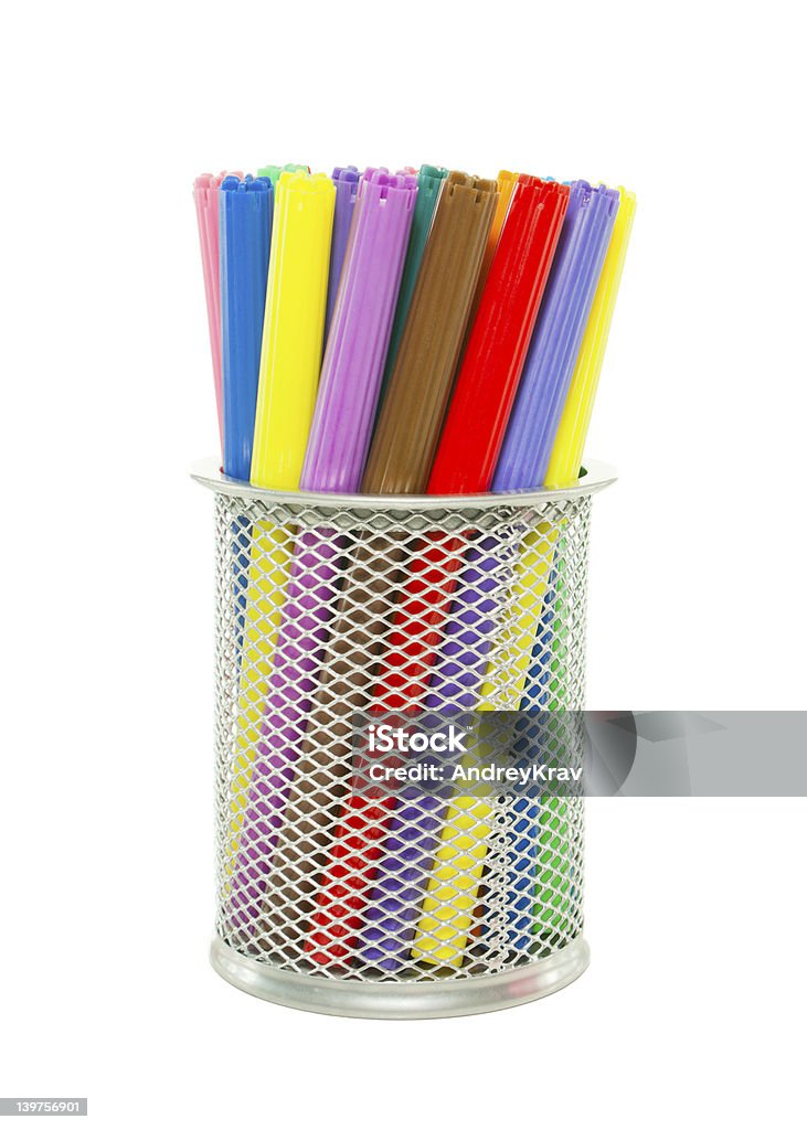 Encaixe metálico com colorido canetas de feltro - Royalty-free Boné Foto de stock