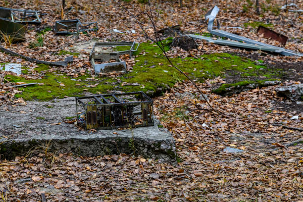 Old broken electrical components on ground at Chernobyl Exclusion Zone, Ukraine