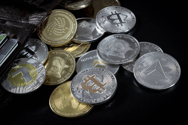 Stack of cryptocurrencies stock photo