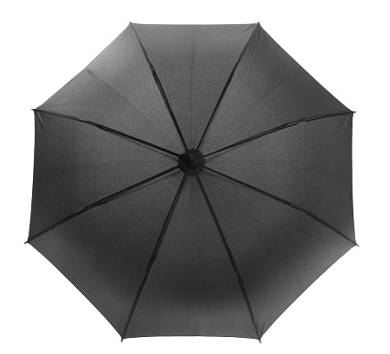 One open black umbrella isolated on white
