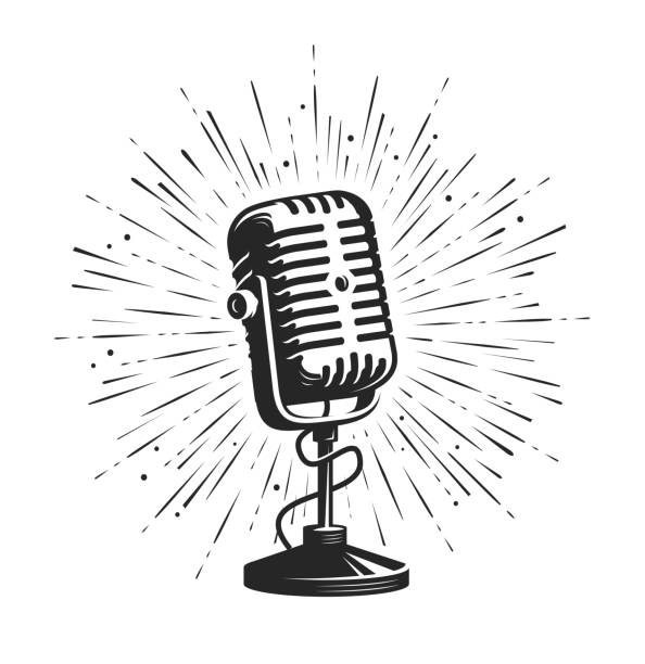 ilustraciones, imágenes clip art, dibujos animados e iconos de stock de micrófono retro aislado sobre fondo blanco. ilustración vectorial vintage - microphone