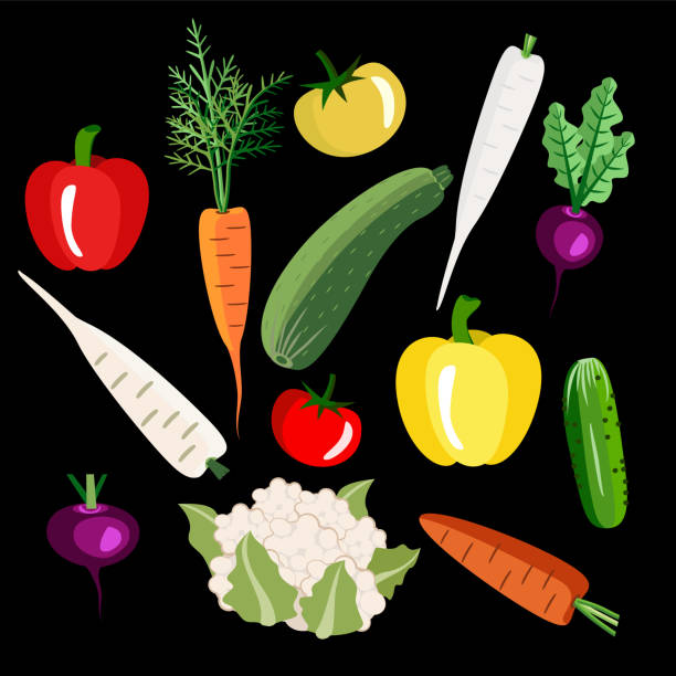 вектор - овощи бесшовный рисунок. - cauliflower vegetable black illustration and painting stock illustrations