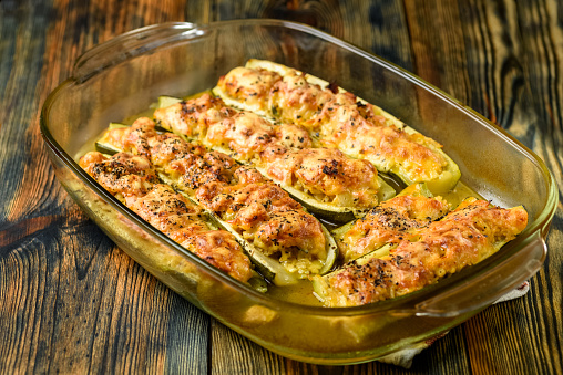 stuffed courgettes baked with cheese