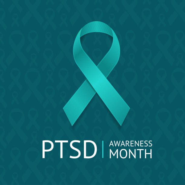 ptsd 또는 외상 후 스트레스 장애 인식 월 개념. 벡터 - awareness ribbon stock illustrations