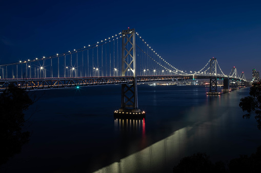 May 2022. San Francisco Bay Bridge viewed from treasure island at night.