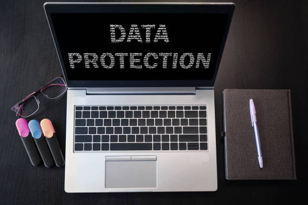 istock Top view of laptop with text Data protection. 1397584879