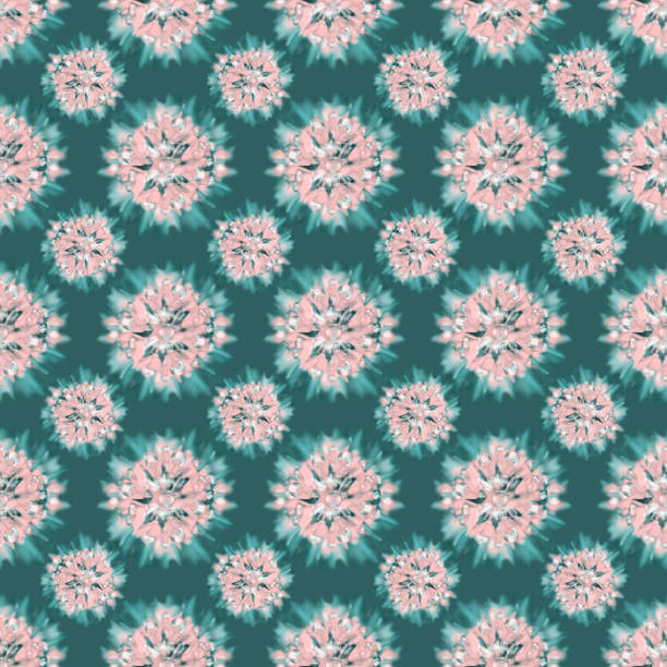 Seamless pattern in pink and aquamarine tones with macro colors in water drops. Square framing, tinted image