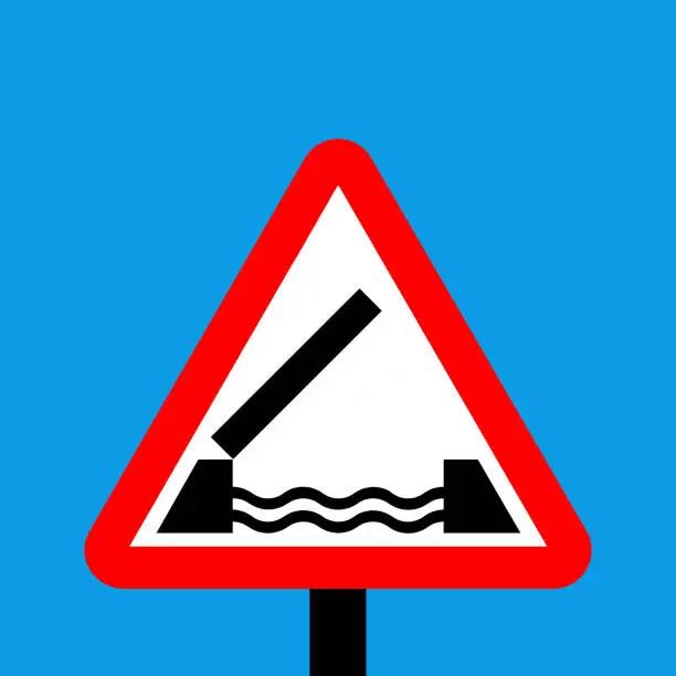 Vector illustration of Warning triangle Opening or Swing Bridge ahead