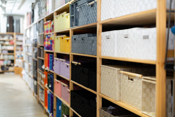 istock Storage boxes and baskets in home furnishings store 1397589215