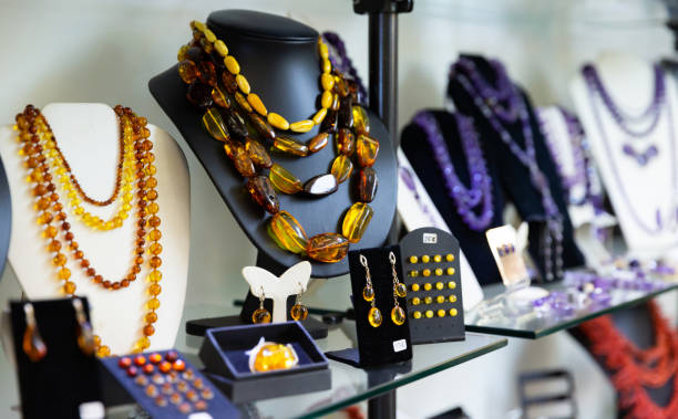istock Amber jewelry in store window 1397589454