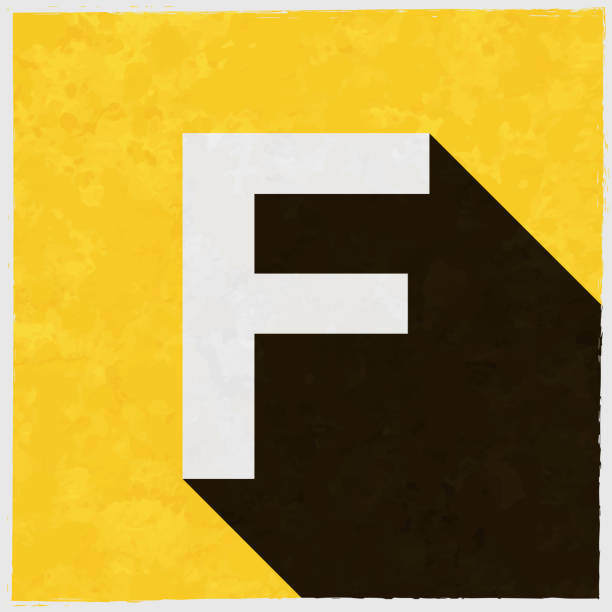 文字 f. テクスチャ付きの黄色の背景に長い影が付いたアイコン - letter f点のイラスト素材／クリップアート素材／マンガ素材／アイコン素材