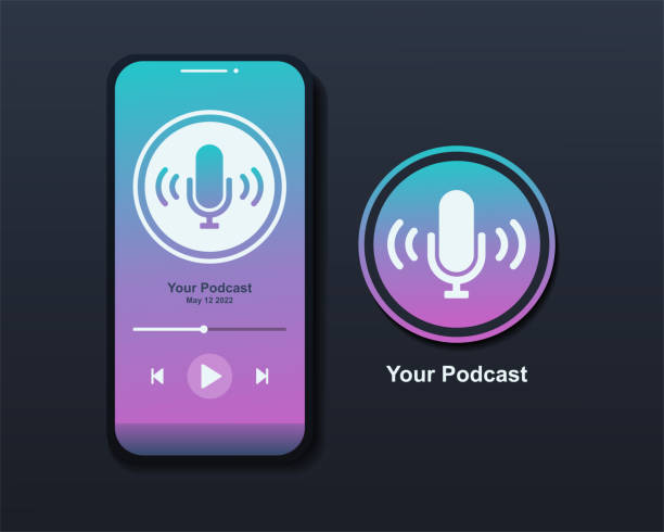 Podcast mobile app. Podcast mobile app. Vector illustration web radio stock illustrations