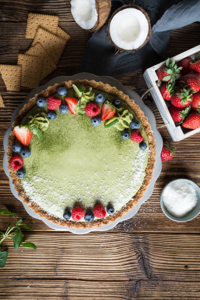 istock Matcha custard tart topped with fresh berries 1397593539