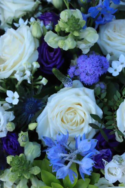 istock White and blue flower arrangement for a wedding 1397603784