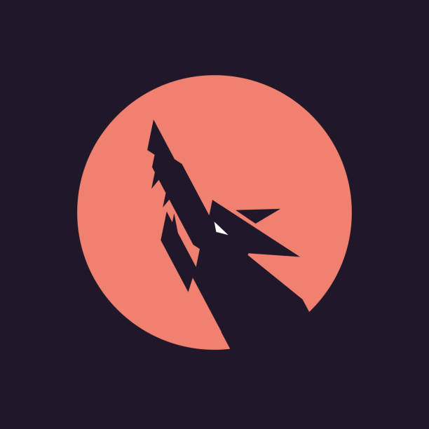 달에서 울부짖는 어두운 화난 늑대의 그림 - she wolf audio stock illustrations