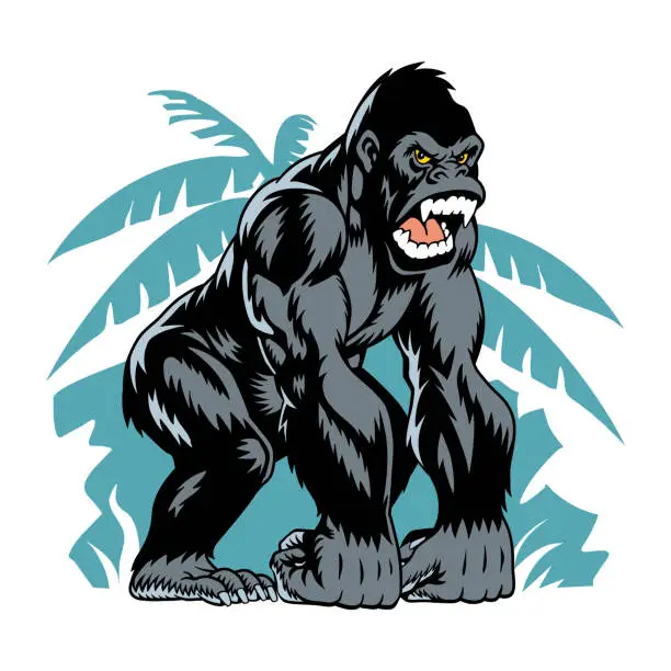 Vector illustration of Gorilla ape on a jungle background, vector illustration