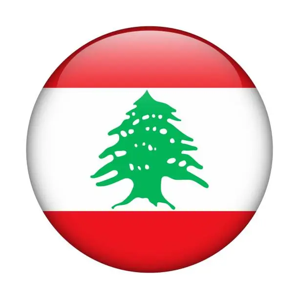 Vector illustration of Lebanon National flag. Vector icon. Glass button for web, app, ui. Glossy banner.