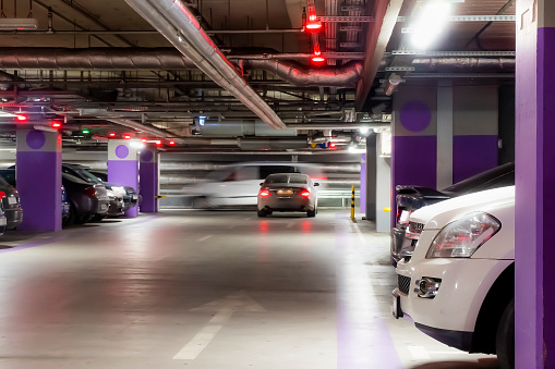 Modern cars parked in the underground garage