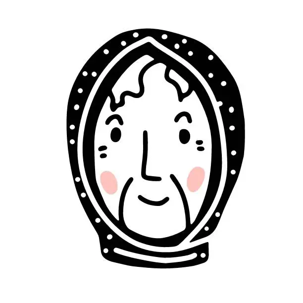 Vector illustration of Doodle elderly woman. Grandmother in doted head scarf