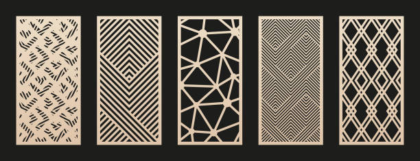 ilustrações de stock, clip art, desenhos animados e ícones de laser cut patterns. vector set with abstract geometric textures, lines, grid - cnc laser cutting
