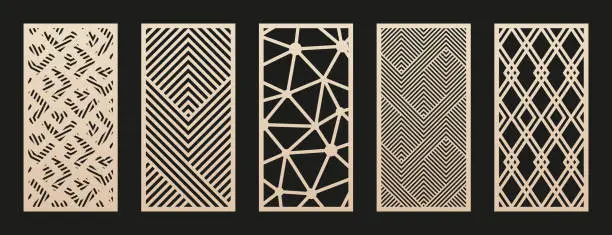 Vector illustration of Laser cut patterns. Vector set with abstract geometric textures, lines, grid