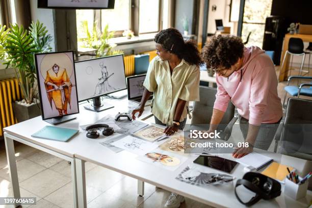 Graphic Designers Working In The Studio Stock Photo - Download Image Now - Design Professional, Video Game, Sketch