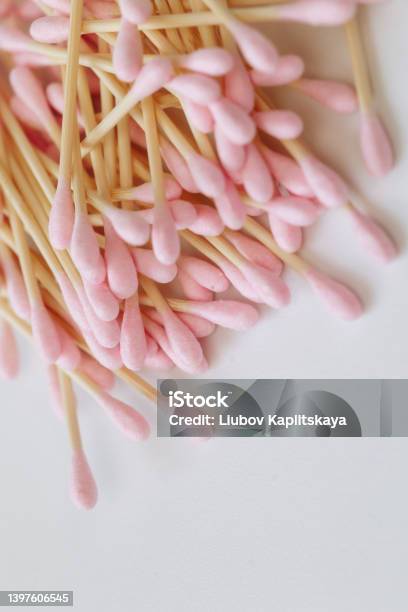 Pile Of Bamboo Cotton Buds Or Tampons Stock Photo - Download Image Now - Backgrounds, Bamboo - Material, Bathroom