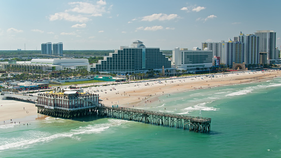 Aerial shot of Daytona Beach, Florida\n\nAuthorization was obtained from the FAA for this operation in restricted airspace.