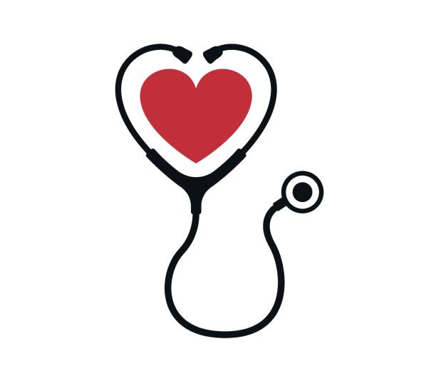 ikona serca i stetoskopu. ikona medyczna. izolowany na białym tle. - stethoscope stock illustrations