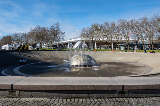 London, England, UK - Sept 7, 2021: Londoner couple having lunch in Trafalgar Square