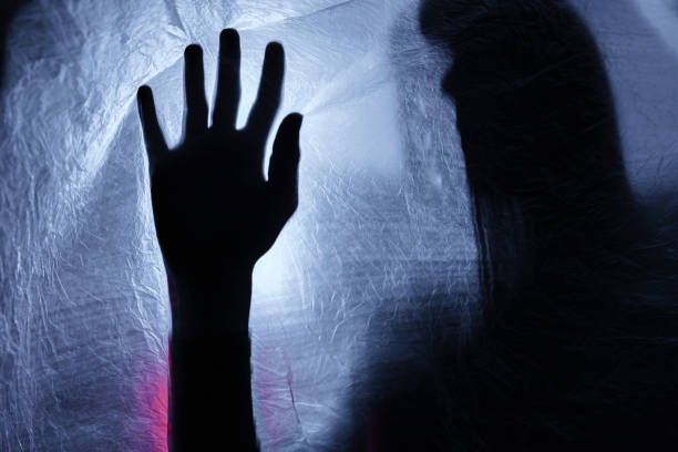 Person shadows with Frosted glass - violations concept
