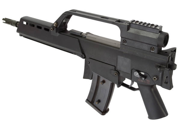 istock modern german army assault rifle with folded stock 1397611338