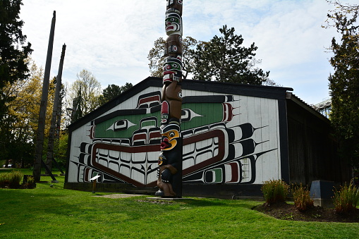 Mungo Martin house at Thunderbird Park at the Royal BC Museum in Victoria BC, Canada