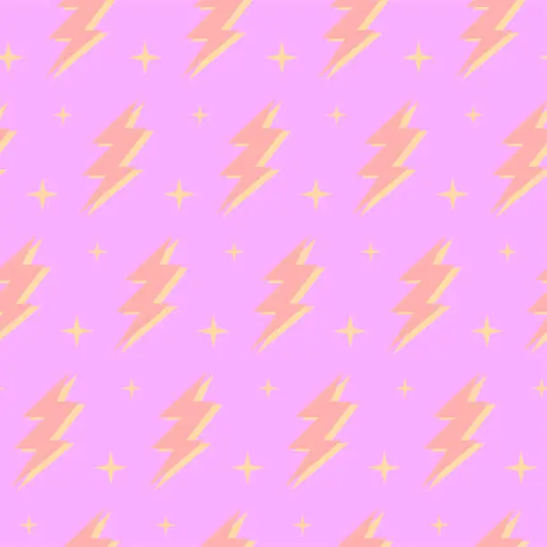 Vector illustration of Thunder and stars seamless pattern.