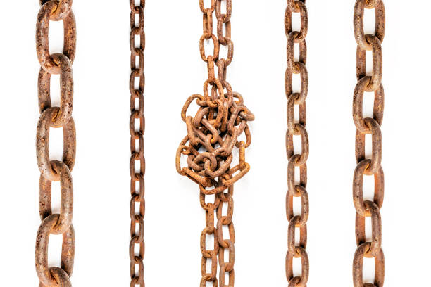 istock Set of old rusty chains isolated on white background. 1397621839