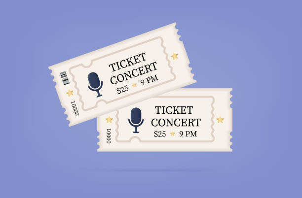 ilustrações de stock, clip art, desenhos animados e ícones de two concert tickets 3d. a paper pass to enter a park, club, cinema, theater, attraction, party or show. access to view an entertainment event or event. leisure concept, tickets with a barcode. vector - ticket ticket stub park fun