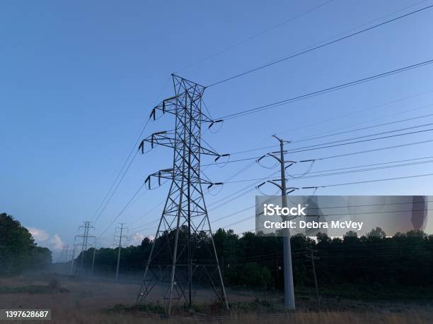 Power Lines Stock Photo - Download Image Now - Communication, In A Row, Electricity