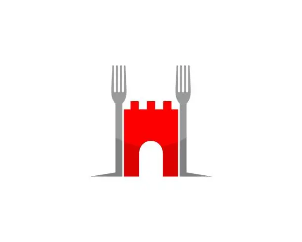 Vector illustration of Two fork standing with fortress in the middle