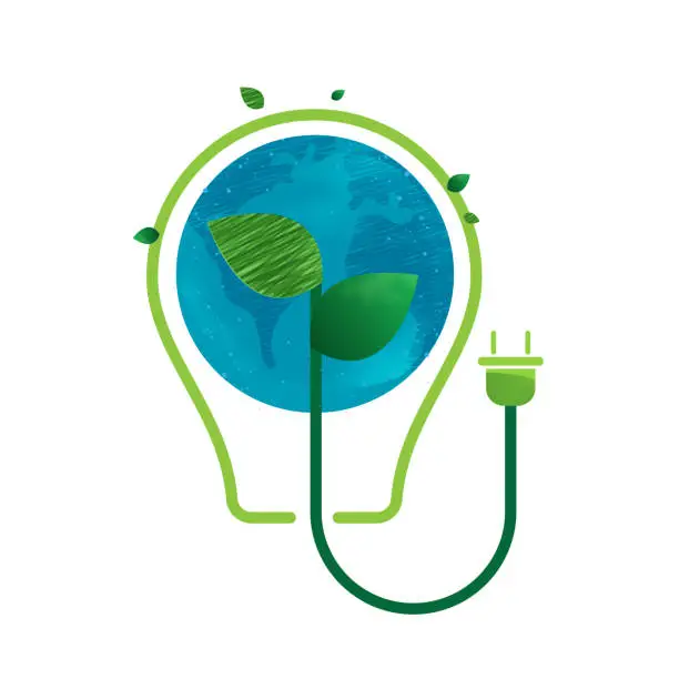 Vector illustration of Energy saving eco lamp technology nature concept. think green ecology and save energy creative idea concept. environmentally friendly planet. vector design