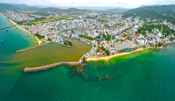 Duong Dong town, Phu Quoc, Vietnam, aerial view stock photo