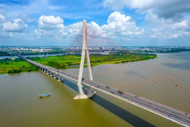 Photo of Can Tho bridge, Can Tho city, Vietnam, aerial view